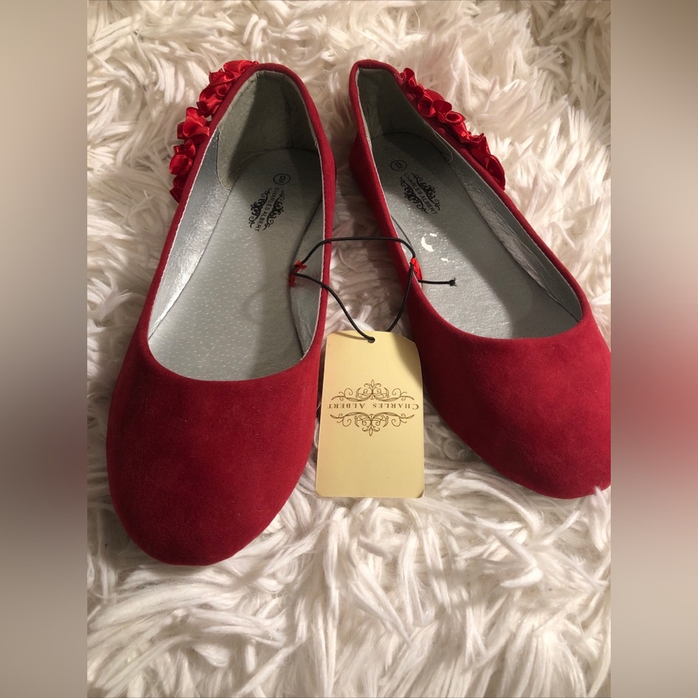 Charles Albert Red Ballet Flats Womens Sz 9 Comfort Shoes Slip On Casual